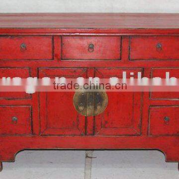 Red two door seven drawer cabinet