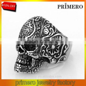 Fashion Flower Skull Gothic Black Poker Party Rock Biker Stainless Steel Terminator Ring