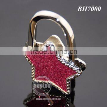 Wholesale Fashion Handbag Hook Enamel Purple Shimmering Powder Star Shaped Holder Foldable Metal Portable Bag Hanger photo-3