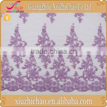 M0042-2 2015 latest fashion purple polyester removable embroidered coverlet bridal lace fabric for wedding dress