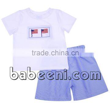 American Flags Hand Smocked Boy Short Outfit