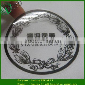 2015 Wholesale custom printing black color pvc sticker, clear Label for bottles, transparent pvc with printing