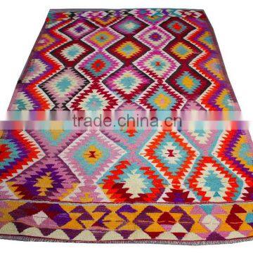 Red Orange Turquoise Yellow Kilim Rug - Colorful Vintage Handmade Rug
