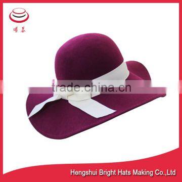 Wool Felt Floppy Hats With Purple Color And White Ribon