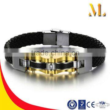 NSSL014 Heavy machinery style personality new listing gold men's black siliconeainless steel bracelets