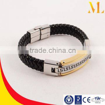 Wholesale fashion jewelry genuine leather stainless steel bracelet MLLS001