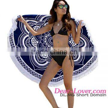 Hot Sexy Tassel Around Navy Pattern Cotton custom Round Beach Towel