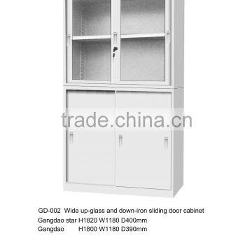 Wide Up-glass and down-iron sliding door metal cabinet