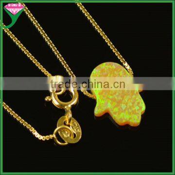 Fashion 11x13mm OP55 Gold Plating Sterling Silver Pink Synthetic Opal Hamsa Halskette photo-5
