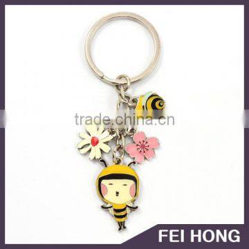 Open design cute cartoon bee and flowers keychain