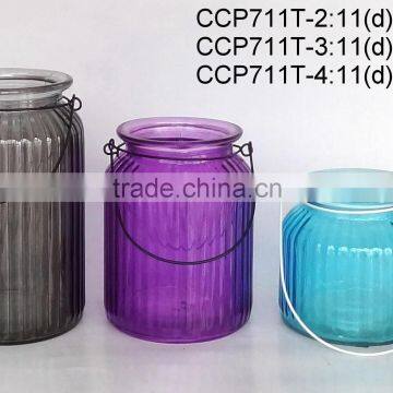 CCP711T glass jar sprayed with color with metal handle