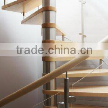 stainless steel wood used spiral stairs with glass railings