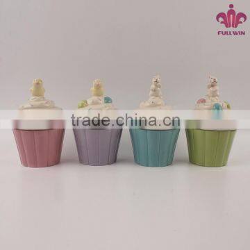 Animal style colorful ceramic ice cream cup with lid for easter day