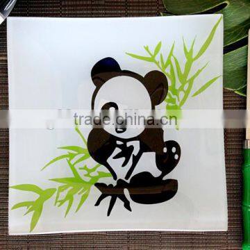 Factory supply glassware glass plate panda painting flower painting