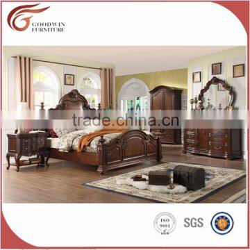 WA153 Wood Hand Carved Bedroom Furniture Bed With Night Stand, American Style Bedroom Furniture