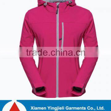 Performance Hooded Snow Softshell Jacket,Pink Color Fleece Lined Snow Softshell Jacket For Women