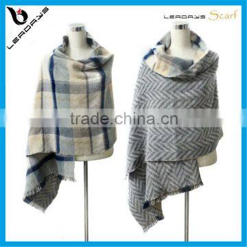 two tone grid and chevron jacquard blanket scarf shawl