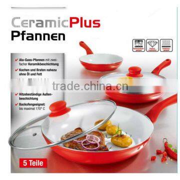 5PCS High quality Aluminum Ceramic Frying Pan with colorful handle and induction.