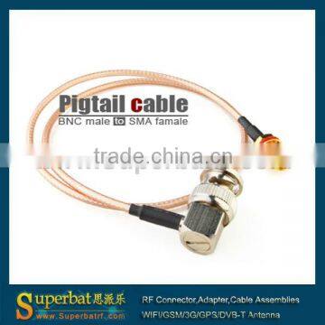 tyco wire cable cable assemblies BNC male right angle to SMA female bulkhead o-ring pigtail cable