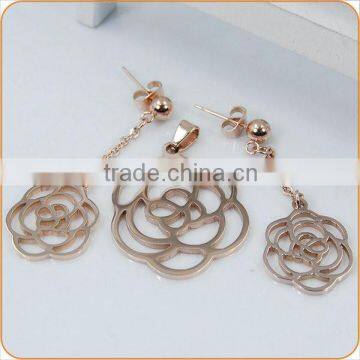 2015 Fashion 18k rose gold plated jewelry set,earrings,pendant necklace,rose flower shape jewelry