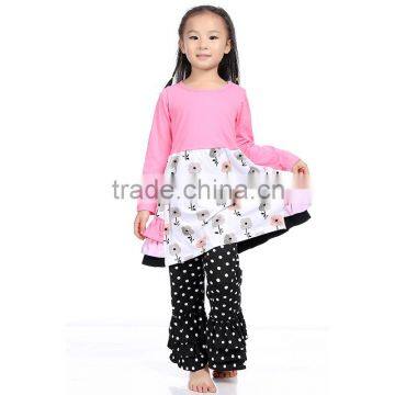 New arrival lovely kaiya pink floral cotton printed clothes girls christmas outfits