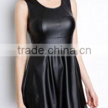 good quility ladies black leather dress, new genuine leather dress, PU leather ladies dress