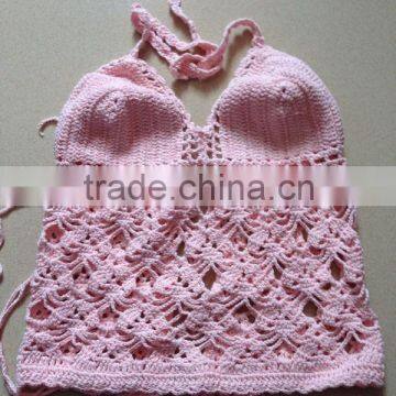 2015 new hand crochet sexy women lady halter tankini top beachwear swimwear