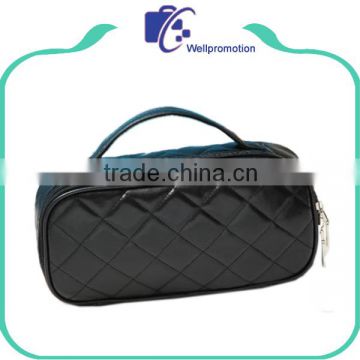 Multifunctional black pu leather cosmetic bag with handle