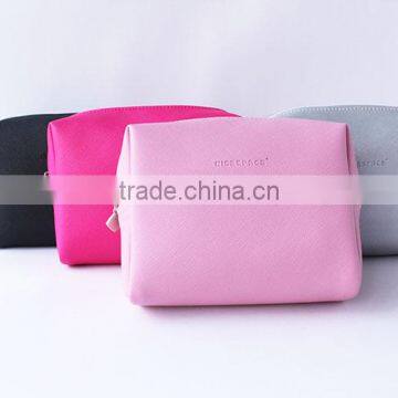 Square leather cosmetic bag debossed LOGO gold color makeup bag