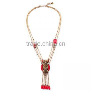 Cheap Wholesale Jewelry 2016 Latest Design Red Bead Pendant Necklace