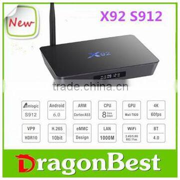 remote control with rgb dual tuner x92 s912 2g 16g octa core android 6.0 tv box Kodi17.0