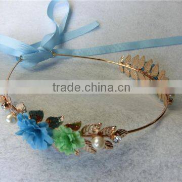 Baroque flower metal headband gold metal leaves Pearl thin hair band wedding bridal crown hair accessories girls FHHBC4001