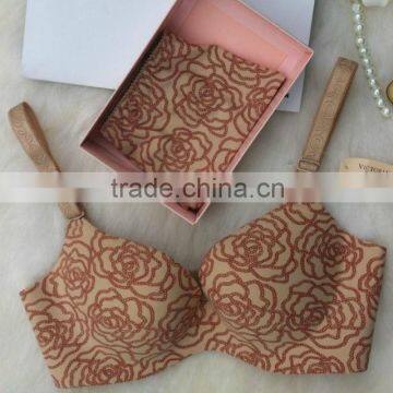 Jacquard mesh bra set with rose