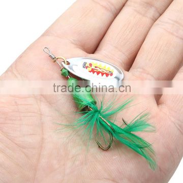 6Pcs 7cm 4g Hard Fishing Lures Spoon Noise Sequin Paillette Baits with Feather Treble Hook Set Tackle