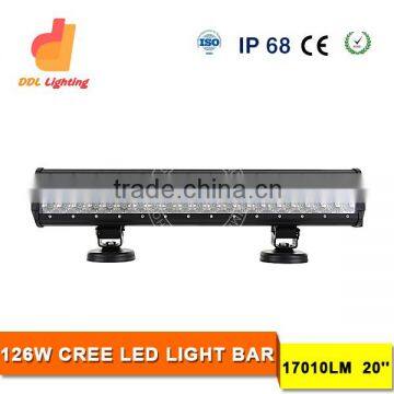 super bright aluminum housing126w 12volt led light bar, light bar led 4x4 car accessory