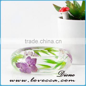 Sense of Beautiful Painting Very Artistic dry Resin Real Flower Clear Plastic Bangle