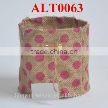 mini size jute fabric bag with two leather handles