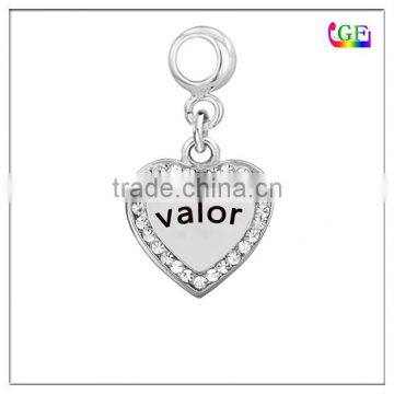Custom valor word charms tags message logo stamped heart dangle bead