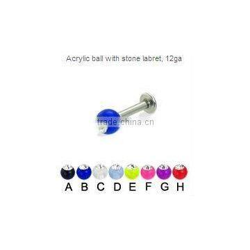 Acrylic ball with stone labret body piercing jewelry labret ring lip stud jewelry