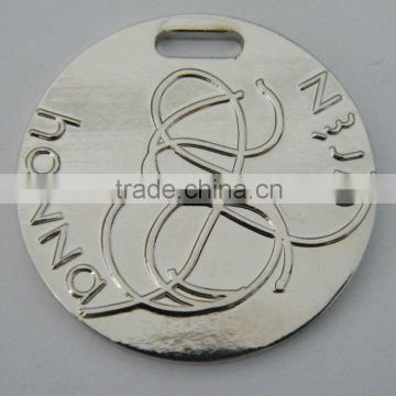 Metal embossed logo, zinc badge, metal silver tag, tag with brand logo