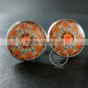 20mm silver plated morocco style flower art collage round glass cabochon fashion cufflinks wedding cuff links gift 6600053