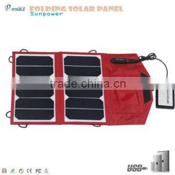 Hot selling folding 13W sunpower solar panel solar mobile charger