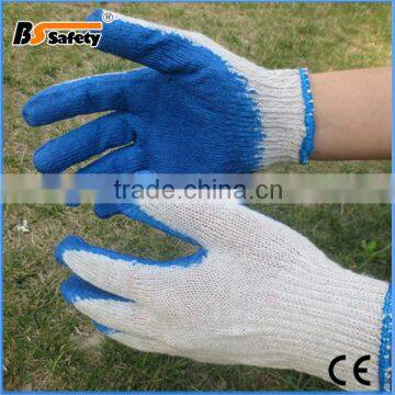 BSSAFETY Natural white cotton knitted palm latex coated working gloves