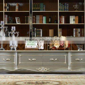 European Style Living Room Furniture TV Cabinet, Elegant Solid Wood with Silver Leaf TV Stand (BF01-ML039)