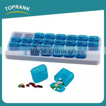 Toprank Factory Supply Portable Plastic Medicine Pill Storage Organizer 31 Day Monthly Pill Box With Pop-out Compartment Pods