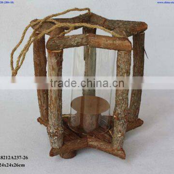 wooden lantern with glass