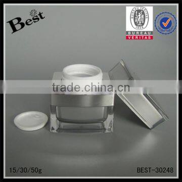 hot products 15g 30g 50g square cosmetic acrylic jar cream plastic jar with silver UV top china suppliers