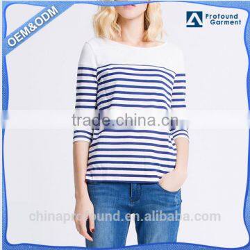 Stripe Printing Half Sleeves Ladies Tshirt Custom Casual T Shirts Women