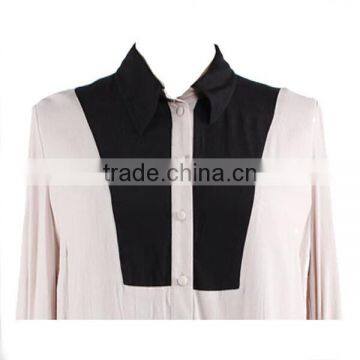 Direct Factory Supply Long Sleeve White Black Contrast Simple Design Elegant Chiffon Blouse for Middle Aged Women photo-3