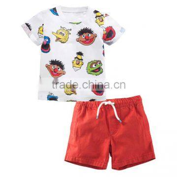 2017 wholesale boys cartoon print t shirt with shorts suit